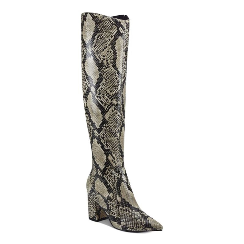 MARC FISHER Womens Gray Snakeskin Retie2 Pointed Toe Block Heel Boots 6.5 M